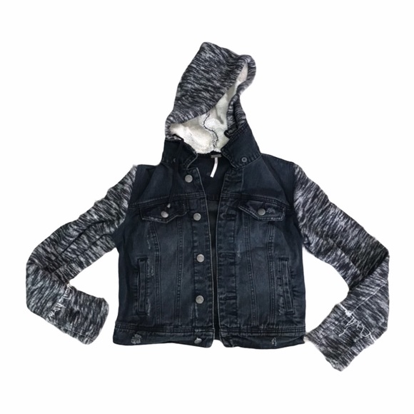Free People Jackets & Blazers - Free People Black Moto Style Jean/Fabric Jacket